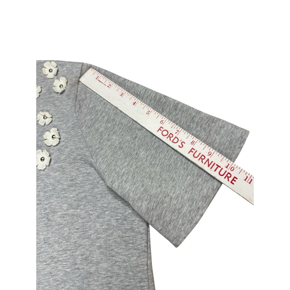 Cece Gray Floral Appliqué T-shirt Dress With Ruffle Medium Crewneck Short Sleeve - Picture 8 of 9